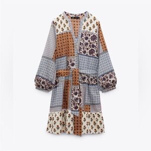 ZARA PATCHWORK DRESS WITH BELT size XS